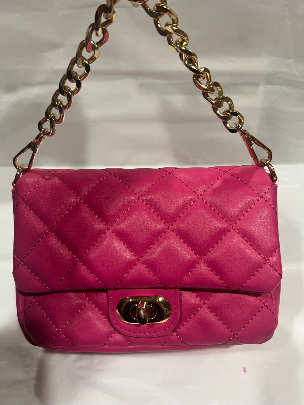 Claire's Hot Pink Quilted Shoulder Bag with Gold Chain